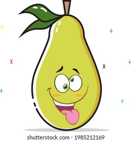 crazy expression face on pear pack vector with crazy eyes and sticking out tongue.