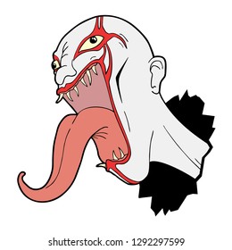 crazy expression with long tongue