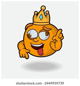Expresión loca con la historieta del personaje de la mascota de la corona de la fruta naranja. Ilustraciones vectoriales