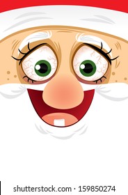 Crazy Eyes Santa - Vector Cartoon - Close-up on SantaÃ¢Â?Â?s face, filled with crazy joy. File type: vector EPS AI8 compatible.  