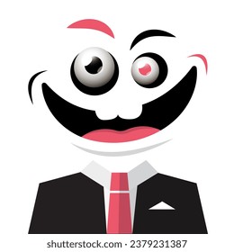 Crazy face caricature - abstract man in suit vector cartoon