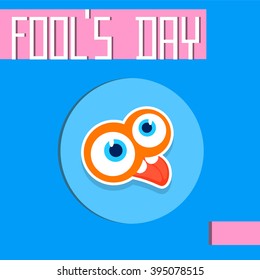 Crazy Face Show Tongue First April Fool Day Happy Holiday Flat Vector Illustration
