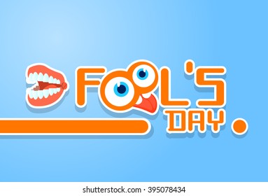 Crazy Face Show Tongue Teeth First April Fool Day Happy Holiday Flat Vector Illustration