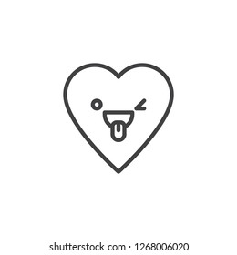 Crazy Face with tongue emoticon outline icon. linear style sign for mobile concept and web design. Winking heart face character emoji line vector icon. Symbol logo illustration. Pixel perfect vector