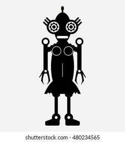 crazy female robot, retro robot, vector robot silhouette 