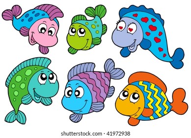 Crazy fishes collection - vector illustration.