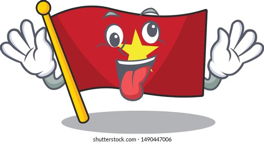 Crazy flag vietnam above wooden table cartoon