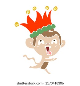 crazy flat color style cartoon monkey wearing jester hat