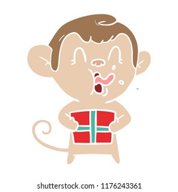 caricatura de estilo llano loco mono con navidad presente