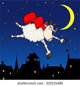 Crazy flying super hero sheep