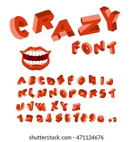 Crazy font. Mad ABC. Different letters. curves alphabet