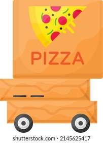 Crazy Food Van vector color icon design, Retail Food delivery service symbol, Touch less Meal Courier Sign, Grocery pickup stock illustration, Pizza box on wheels Concept,