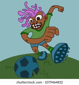 Crazy football player (soccer, ball, black, dreadlocks)