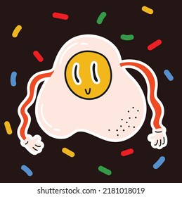 Crazy frittiertes Ei. Retro Cartoon-Charakter im Stil der alten Animation.