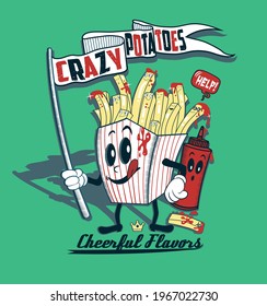 crazy fried potatoes. Creating a graphic design with fun meals.fast food menu.