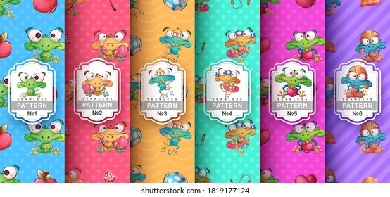 Crazy frog - set seamless patern. Vector eps 10