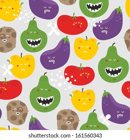 Crazy fruits and vegetables seamless pattern. Vector illustration.