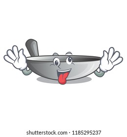Crazy frying pan wok isolated on mascot
