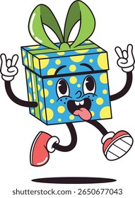 Mascote de caixa de presente divertido louco