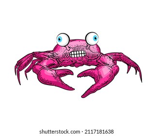 Crazy funny crab sketch. linear sea cance. Vector illustration
