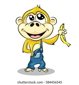 crazy funny cute young little monkey with banana