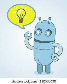 Crazy funny green robot with screen and copy space for text - vector illustration