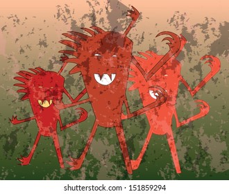 Crazy and funny orange monsters