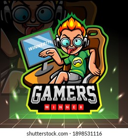 Crazy gamer winner mascot. esport logo design