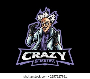 Crazy Genius Scientist Mascot Logo. Mad Scientist Mascot Logo for Tech and Innovation