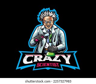 Crazy Genius Scientist Mascot Logo. Mad Scientist Mascot Logo for Tech and Innovation