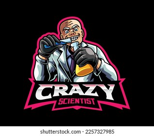 Crazy Genius Scientist Mascot Logo. Mad Scientist Mascot Logo for Tech and Innovation