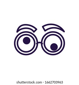 crazy glasses with eyebrows over white background, line style icon, vector illustration