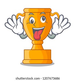Crazy golden trophy cup isolated on mascot