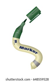 A crazy green board marker. S shaped. Vector illustration