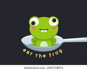 A Crazy Green Frog in a spoon. Isolated Vector Illustration