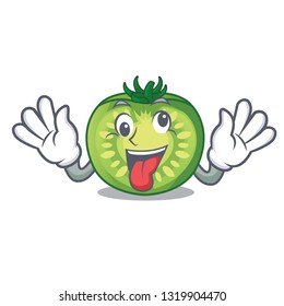 Crazy green tomato slices isolated with mascot