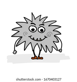 Crazy grey monster character mascot. Hand drawn illustration. Great design for tee print.