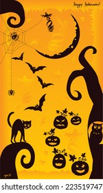 Crazy Halloween elements Mix on orange background