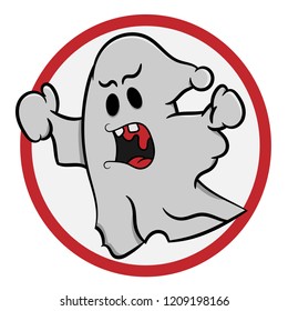 Crazy Halloween ghost on a sign, holiday vector cartoon illustration