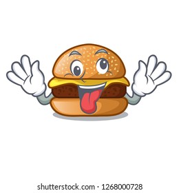 Crazy hamburger with the cartoon cheese toping
