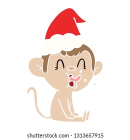 ilustración de color plano dibujada a mano loca de un mono sentado con sombrero santa