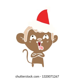 ilustración de color plano dibujada a mano loca de un mono con sombrero santa
