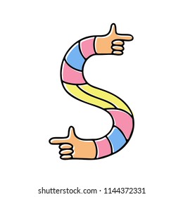 crazy hands alphabet, hand drawn letter S, original design, trendy logo. Vector illustration on the white background