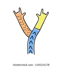 crazy hands alphabet, hand drawn letter Y, original design, trendy logo. Vector illustration on the white background
