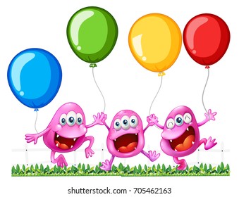 Monstruos locos, felices con globos
