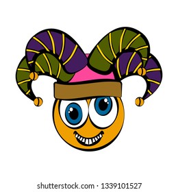 Crazy harlequin face cartoon. April fool day. Vector illustration design