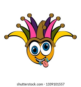 Crazy harlequin face cartoon. April fool day. Vector illustration design