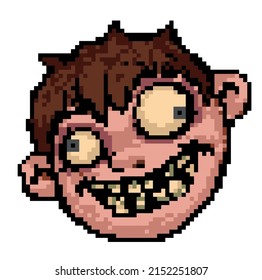 crazy head with big eyes smiling creepy halloween vector illustration