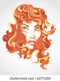 Crazy Hippie Girl Vector Illustration