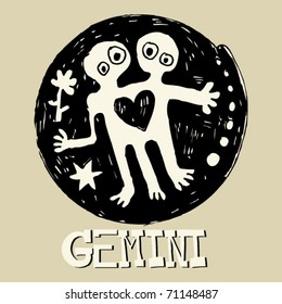 crazy horoscope, hand drawn sign of the zodiac Gemini